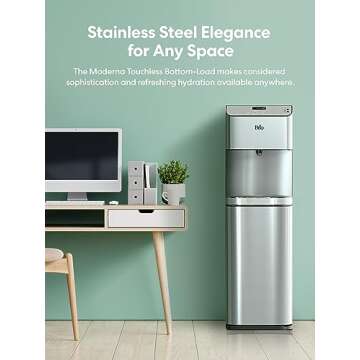 Brio Moderna Touchless Bottom Load Water Cooler Dispenser - Self-Cleaning, Motion Sensor, Tri Temp Dispense, Child Safety Lock, Holds 3 or 5 Gallon Bottles, Digital Display and LED Light