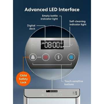 Brio Moderna Touchless Bottom Load Water Cooler Dispenser - Self-Cleaning, Motion Sensor, Tri Temp Dispense, Child Safety Lock, Holds 3 or 5 Gallon Bottles, Digital Display and LED Light