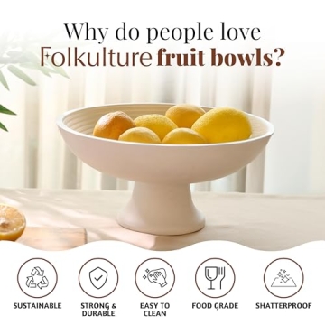 Folkulture 12-inch Wooden Fruit Bowl for Kitchen Decor