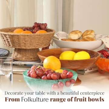 Folkulture 12-inch Wooden Fruit Bowl for Kitchen Decor