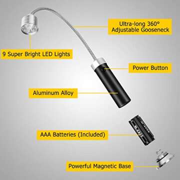 Barbecue Grill Lights, Grilling Gifts for Men Dad, BBQ Grill Accessories for Outdoor, Magnetic Base, Super Bright LED, 360 Degree Flexible Gooseneck, Stocking Stuffers, Pack of 2