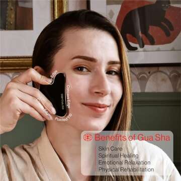 Rena Chris Gua Sha Facial Tools, Natural Jade Stone Guasha Tool, Manual Massage Sticks for Jawline Sculpting and Puffiness Reducing, Facial Massage Tool, Skin-Care Tool (Black)