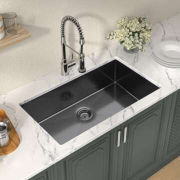 Lordear 32 Inch Kitchen Sink Undermount Gunmetal Black 16 Gauge Stainless Steel Single Under Counter Rectangular Handmade Sinks Basin, 32" x 19" x 10"