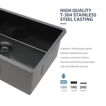 Lordear 32 Inch Kitchen Sink Undermount Gunmetal Black 16 Gauge Stainless Steel Single Under Counter Rectangular Handmade Sinks Basin, 32" x 19" x 10"