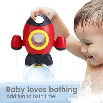 Baby Bath Toys, Space Rocket Shape Bathtub Toys for Toddlers, Spray Water Toys w/ Rotating Fountain,...