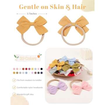 jollybows 20pcs Baby Girls Nylon Hair Bows Headbands Linen Hair Bands Elastic Hair Accessories for K...