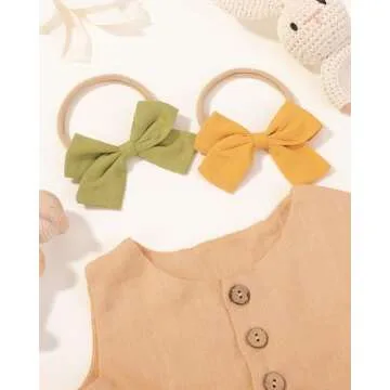 jollybows 20pcs Baby Girls Nylon Hair Bows Headbands Linen Hair Bands Elastic Hair Accessories for Kids Infants Newborn