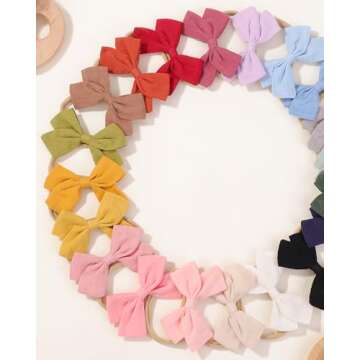 jollybows 20pcs Baby Girls Nylon Hair Bows Headbands Linen Hair Bands Elastic Hair Accessories for Kids Infants Newborn