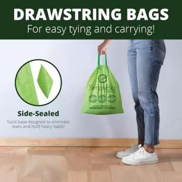 Simply Bio 3 Gallon Compostable Trash Bags Liners Drawstring, Heavy Duty Extra Thick 1 Mil, 11.36 Liter, 50 Bags, Small Kitchen Food Scrap Waste Bag, ASTM D6400, US BPI and OK Compost Home Certified