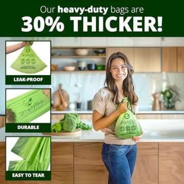 Simply Bio 3 Gallon Compostable Trash Bags Liners Drawstring, Heavy Duty Extra Thick 1 Mil, 11.36 Liter, 50 Bags, Small Kitchen Food Scrap Waste Bag, ASTM D6400, US BPI and OK Compost Home Certified
