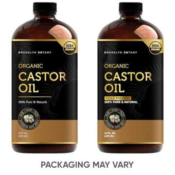 Brooklyn Botany Cold-Pressed Organic Castor Oil in Glass Bottle - 16 Fl Oz - 100% Pure and Natural -...