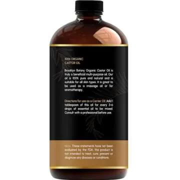Brooklyn Botany Cold-Pressed Organic Castor Oil in Glass Bottle - 16 Fl Oz - 100% Pure and Natural - Premium Grade Oil for Hair Growth, Eyelashes and Eyebrows - Carrier Oil - Hair and Body Oil