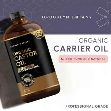 Brooklyn Botany Cold-Pressed Organic Castor Oil in Glass Bottle - 16 Fl Oz - 100% Pure and Natural - Premium Grade Oil for Hair Growth, Eyelashes and Eyebrows - Carrier Oil - Hair and Body Oil