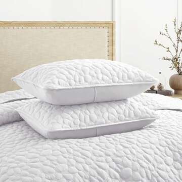 Quilt Bedding Set Queen Size - Lightweight Quilt Set Summer Farmhouse White, Soft Bedding Bedspread Coverlet Modern Quilt with 2 Pillow Shams for Bedroom Home Bed All Season (Queen, White)