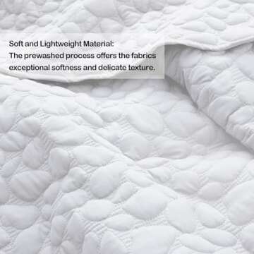 Quilt Bedding Set Queen Size - Lightweight Quilt Set Summer Farmhouse White, Soft Bedding Bedspread Coverlet Modern Quilt with 2 Pillow Shams for Bedroom Home Bed All Season (Queen, White)