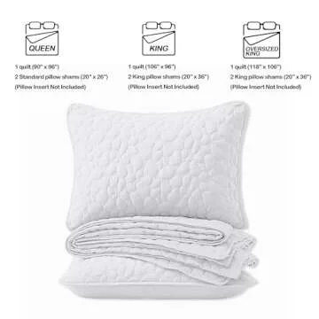 Quilt Bedding Set Queen Size - Lightweight Quilt Set Summer Farmhouse White, Soft Bedding Bedspread Coverlet Modern Quilt with 2 Pillow Shams for Bedroom Home Bed All Season (Queen, White)