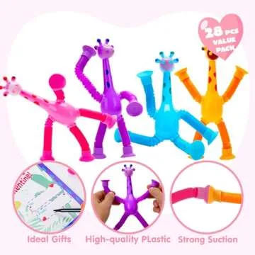 JOYIN 28 Packs Valentine's Day Telescopic Suction Pop Tubes with Cards, Classroom Exchange Gift for Kids, Kids Toys Party Favors, LOVE Letter Shaped