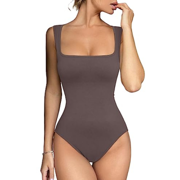 Meyeeka Bodysuit for Women Tops Ribbed Bodysuit Summer Bodysuit Sleeveless Tank Top Casual Grey S