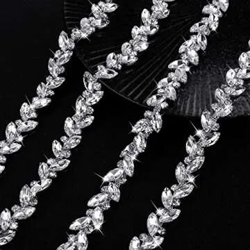 BBTO Rhinestone Chain Trim Applique Embellishment Crystal Wedding Bridal Costume Flower Leaf Chain Sewing Bling Trim for Jewelry DIY Necklace Bags Parties(3 Yards,Silver)