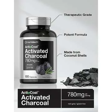 Horbäach Charcoal Pills 780mg | 180 Capsules | Activated Charcoal from Coconut Shells | Non-GMO and Gluten Free