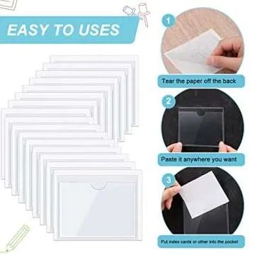 Chinco 30 Pack Self Adhesive Index Card Pockets with Top Open for Loading Ideal Card Holder for Organizing and Protecting Your Index Crystal Clear Plastic(2.75 x 3.5 Inches)