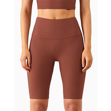 Chilylori KIKIWING Ribbed Biker Shorts for Women High Waisted Yoga Shorts Workout Biker Shorts Compression Shorts Women Gym Biker Short for Women Tummy Control Bronze M