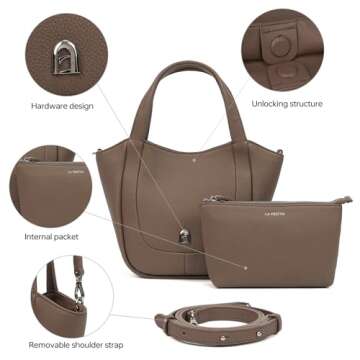 LA FESTIN Tote Bag for Women Crossbody Hobo Shoulder Purse with Pocket Clutch Small Grey Handbag Small Handle for Daily Travel