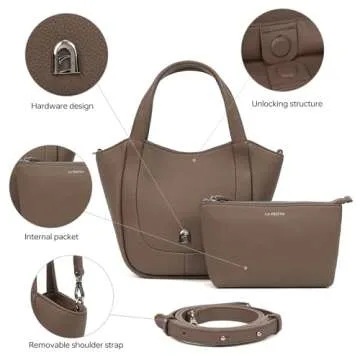 LA FESTIN Tote Bag for Women Crossbody Hobo Shoulder Purse with Pocket Clutch Small Grey Handbag Small Handle for Daily Travel