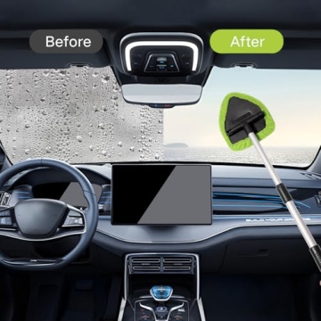 Qydipclin 11pcs Windshield Cleaner Tool, Car Window Cleaning Wash Kit with 6 Reusable Microfiber Pads 2 Spray Bottles and Extendable Handles Auto Glass Wiper Kit, Green