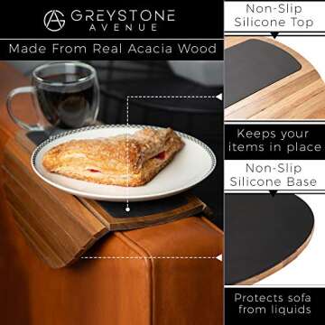 Couch Arm Table - Non-Slip Silicone & Acacia Wood Sofa Arm Tray, Sofa Arm Table, Dad Birthday Gifts for Men Who Have Everything, Dad Birthday Gift, Gift for Father, Gifts for Husband Just Because