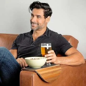 Couch Arm Table - Non-Slip Silicone & Acacia Wood Sofa Arm Tray, Sofa Arm Table, Dad Birthday Gifts for Men Who Have Everything, Dad Birthday Gift, Gift for Father, Gifts for Husband Just Because