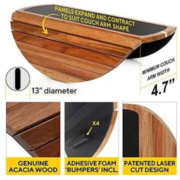 Couch Arm Table - Non-Slip Silicone & Acacia Wood Sofa Arm Tray, Sofa Arm Table, Dad Birthday Gifts for Men Who Have Everything, Dad Birthday Gift, Gift for Father, Gifts for Husband Just Because