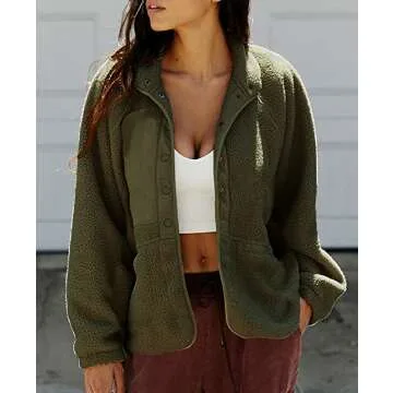 Warm Sherpa Fleece Jacket with Pockets for Women