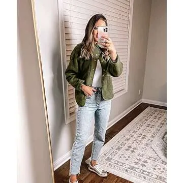 Warm Sherpa Fleece Jacket with Pockets for Women