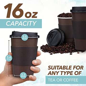 Promora Brown Disposable Coffee Cups with Lids & Sleeves - 100 Count