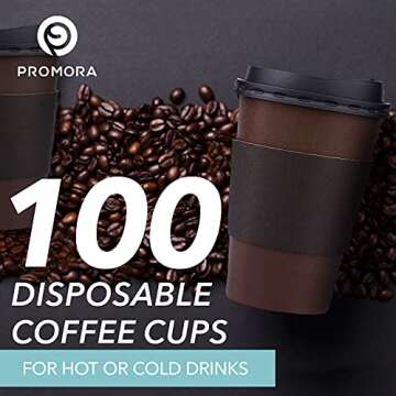 Promora 16 oz Disposable Coffee Cups, 100 Pack with Lids