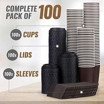 Promora 16 oz Disposable Coffee Cups, 100 Pack with Lids