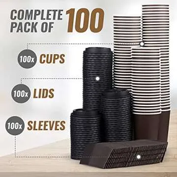 Promora 16 oz Disposable Coffee Cups, 100 Pack with Lids