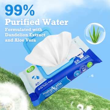 MATERN'ELLA Flushable Wipes, Unscented Adult Wet Wipes with Dandelion & Aloe Vera, Personal Cleansin...
