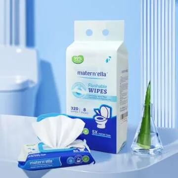 MATERN'ELLA Flushable Wipes, Unscented Adult Wet Wipes with Dandelion & Aloe Vera, Personal Cleansing Toilet Wipes 100% Plant Based Fibers Soft and Septic Sewer Safe 320 Wipes (8 Packs of 40)
