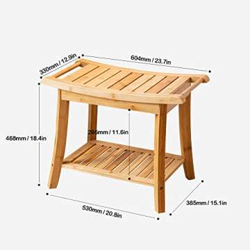 Forevich Bamboo Shower Bench Stool with Storage Shelf Waterproof Shower Chair Spa Bath Seat Excellent for Indoor Use Natural