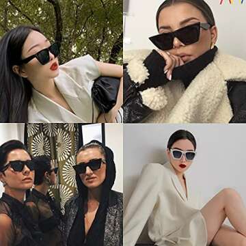 ZYOMY Vintage Square Cat Eye Sunglasses for Women Trendy UV 400 Protection Black and Champagne Sungl...