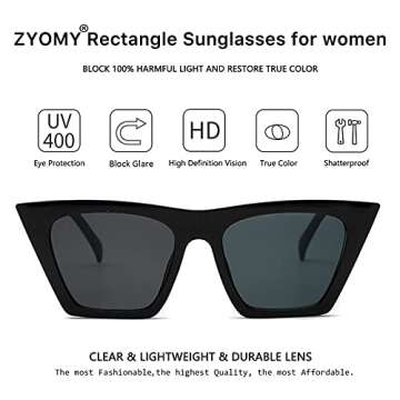 ZYOMY Vintage Square Cat Eye Sunglasses for Women Trendy UV 400 Protection Black and Champagne Sunglasses 2-Pack