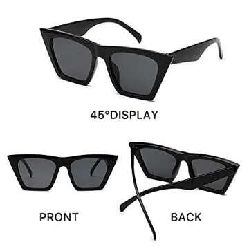 ZYOMY Vintage Square Cat Eye Sunglasses for Women Trendy UV 400 Protection Black and Champagne Sunglasses 2-Pack