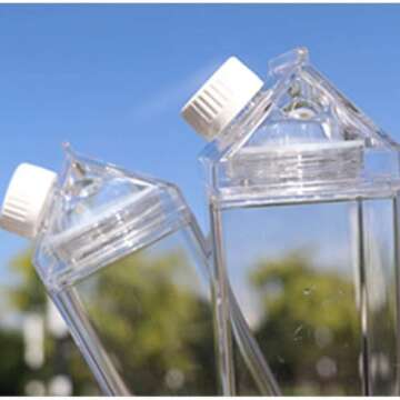 Jinberry 500ml/17Oz Cute Clear Milk Carton Water Bottle Portable Drinkware for Outdoor Climbing Tour or Camping