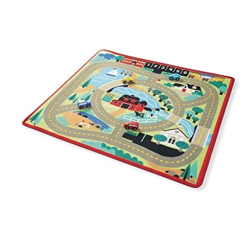 Melissa & Doug Round the Town Road Rug and Car Activity Play Set With 4 Wooden Cars (39 x 36 inches)