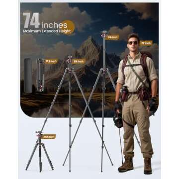 CAMBOFOTO 74-inch-Professional-Camera-Photography-Tripod, Ball Head Aluminum DSLR/SLR Tripod & Monopod with Carry Bag Compatible with Canon Nikon Binoculars Laser Telescope (Weight 3 Lbs, 13Lbs Load)