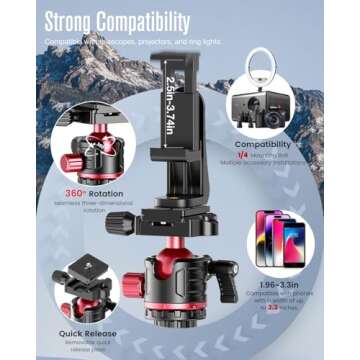 CAMBOFOTO 74-inch-Professional-Camera-Photography-Tripod, Ball Head Aluminum DSLR/SLR Tripod & Monopod with Carry Bag Compatible with Canon Nikon Binoculars Laser Telescope (Weight 3 Lbs, 13Lbs Load)