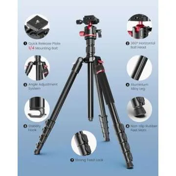CAMBOFOTO 74-inch-Professional-Camera-Photography-Tripod, Ball Head Aluminum DSLR/SLR Tripod & Monopod with Carry Bag Compatible with Canon Nikon Binoculars Laser Telescope (Weight 3 Lbs, 13Lbs Load)