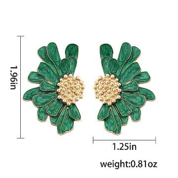 Boho Green Flower Enamel Earrings for Women